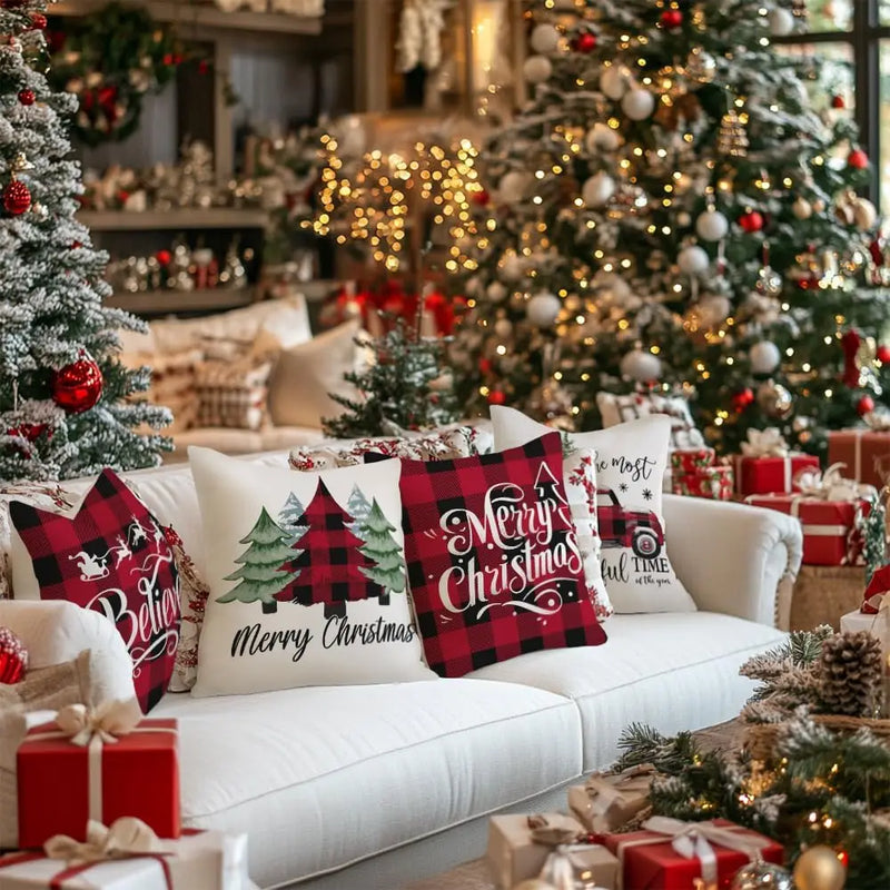 Christmas Tree Truck Buffalo Plaid Believe Pillow Covers by Axyaa