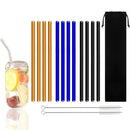 Axyaa Glass Straws Set - Reusable Eco-Friendly Smoothie Cocktail Bar Accessories