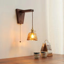 Axyaa Walnut Copper LED Wall Sconce with Pull Chain Switch