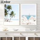 Axyaa Coconut Tree Floral Surfboard Canvas Art Nordic Poster for Living Room