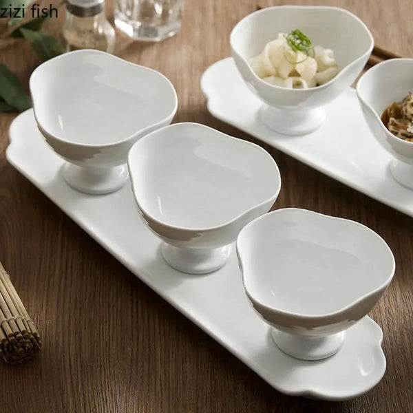 Axya Irregular High Foot Ceramic Bowl Set for Desserts, Snacks, and Sushi