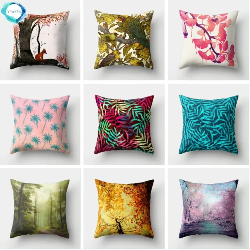 Axyaa Tropical Green Plant Tree Leaves Flower Cushion Cover 45X45CM