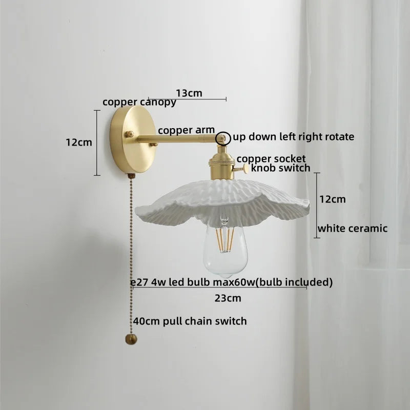 Axyaa Copper Glass LED Wall Lamps Pull Chain Switch Modern Stair Light Fixtures