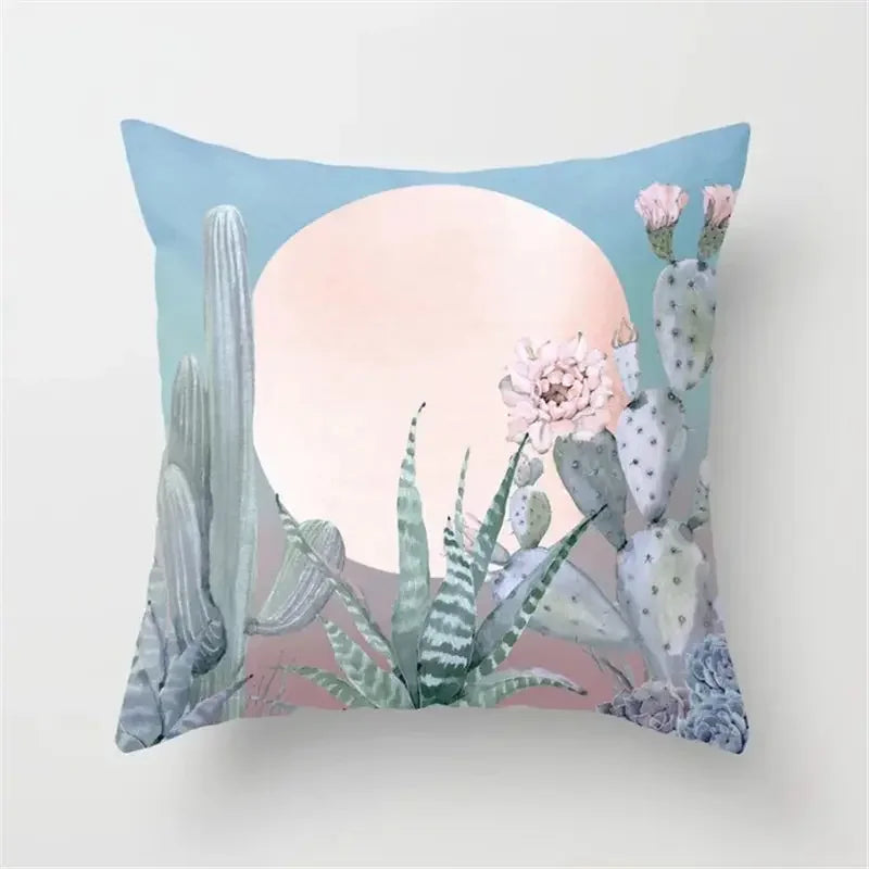 Tropical Cactus Succulent Plant Print Pillow Cover for Home Decor by Axyaa