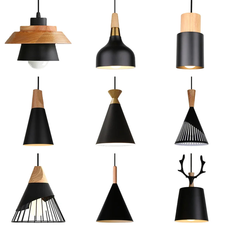 Axyaa Wood Pendant Light Nordic E27 Hanging Lamp for Home & Bar.