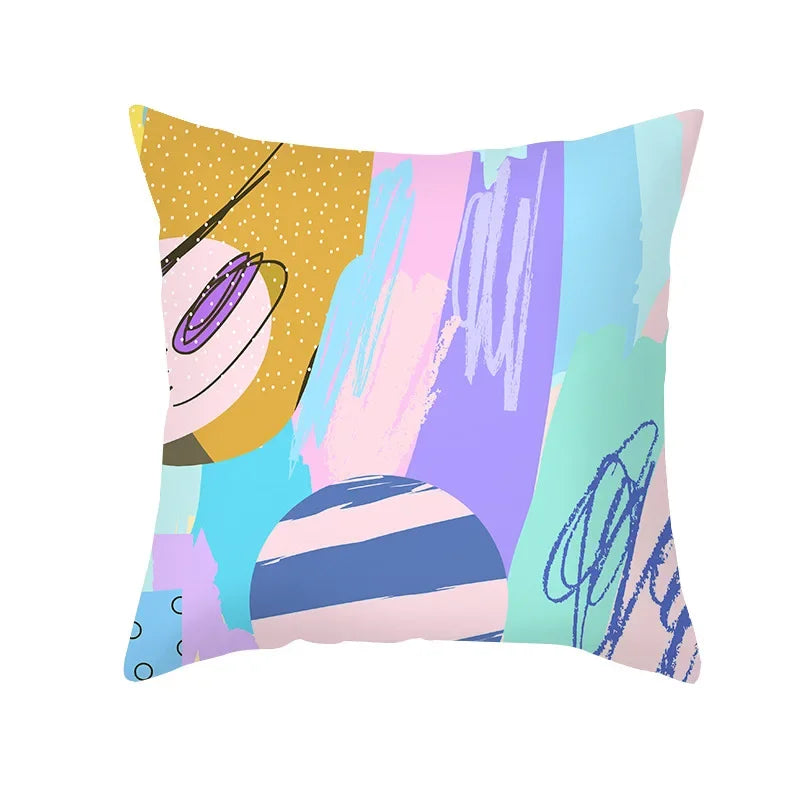 Axyaa Pink Blue Abstract Plants Floral Pillows Case - Modern Art Decor Sofa Couch