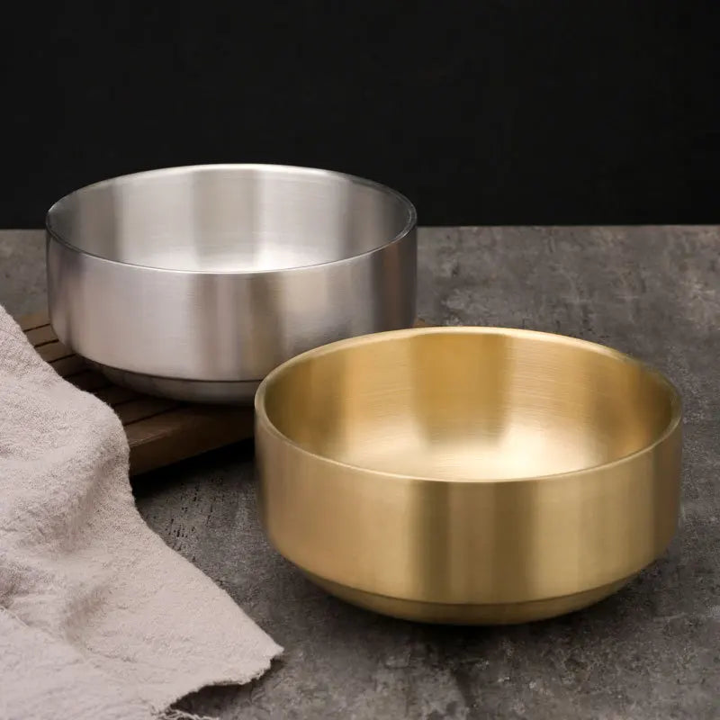 Axyaa Stainless Steel Ramen Bowl Double Layer Fruit Salad Soup Bowls Gold Silver