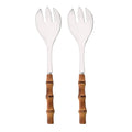 Axyaa Stainless Steel Bamboo Handle Spork Salad Server Fork Spoon Set