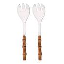 Axyaa Stainless Steel Bamboo Handle Spork Salad Server Fork Spoon Set