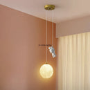 Axyaa Astronaut Landing Boys' Bedside Pendant Light: LED Decorative Chandelier for Children's Room