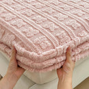 Axyaa Jacquard Winter Fleece Mattress Cover, Elastic Band, Thick & Warm Bed Sheet