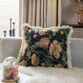 Axyaa Vintage Floral Oil Painting Pillow Cover with Jacquard Tassels