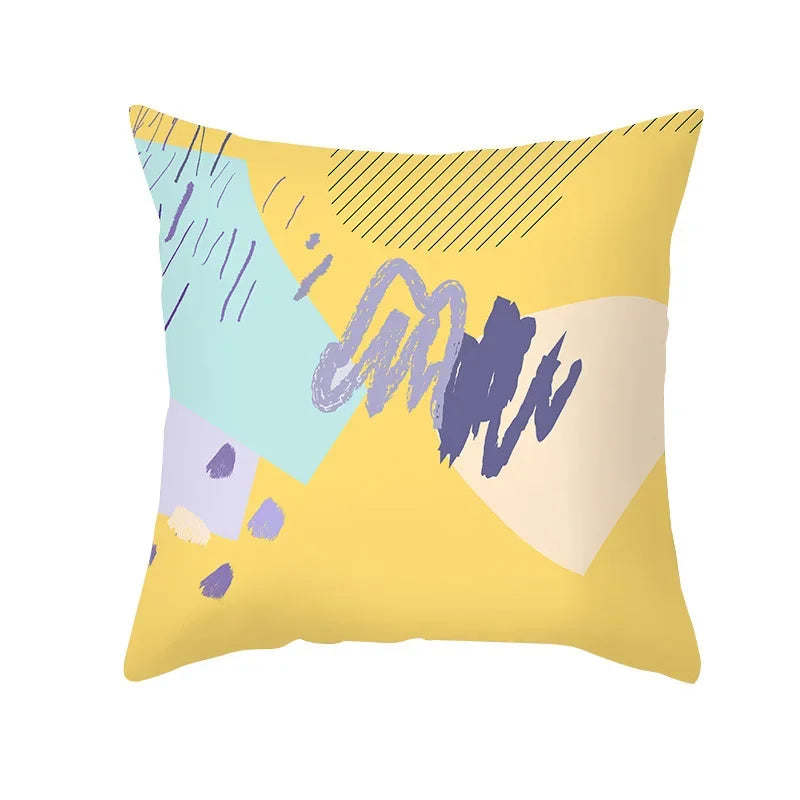 Axyaa Pink Blue Abstract Plants Floral Pillows Case - Modern Art Decor Sofa Couch