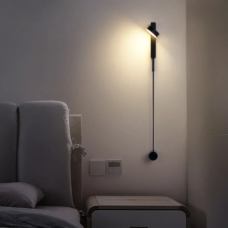 Axyaa Black LED Wall Lamp with Switch - Modern Bedroom Bedside Lighting