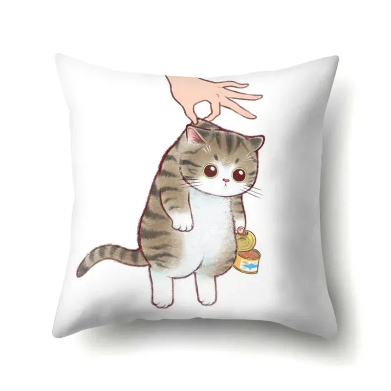 Cute Cat Cushion Cover by Axyaa: Cartoon Pets Pillow Case for Home Sofa Decor