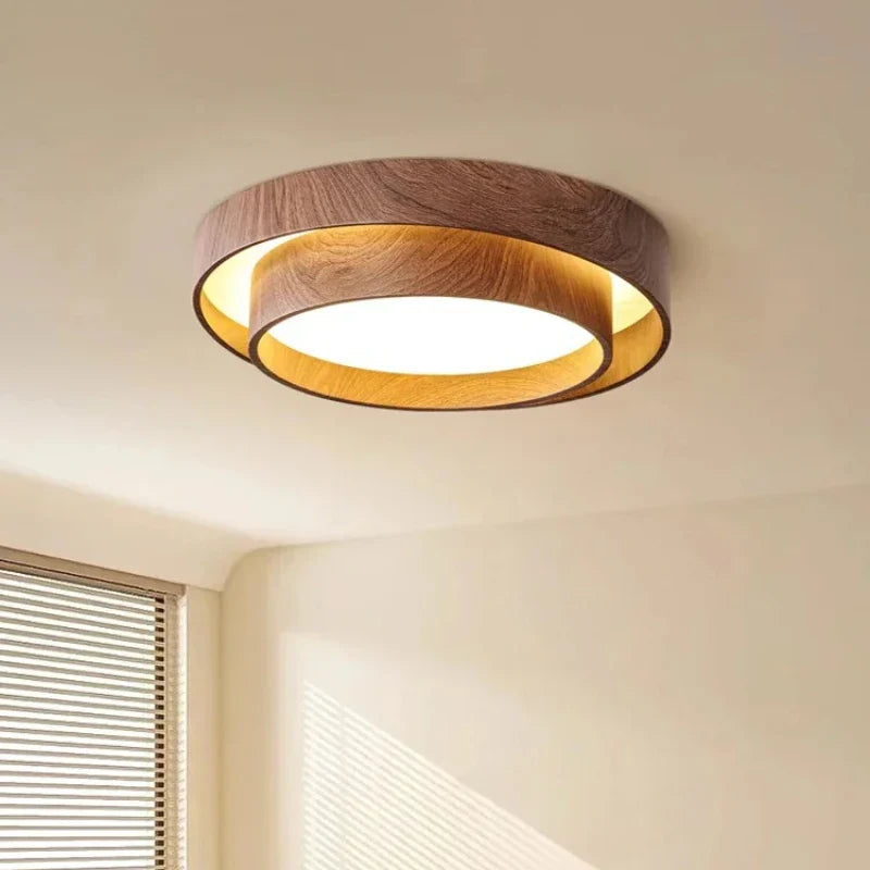 Axyaa Circular Walnut Wood LED Ceiling Chandelier - Home Decor Ceiling Fixtures