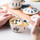 Axyaa Double Ear Ceramic Bowl with Lid for Kids and Food Storage