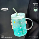 Axyaa 1000ML Glass Measuring Cup with Lid, Handle & Scale - Clear, Multifunction, Home Kitchen Mug