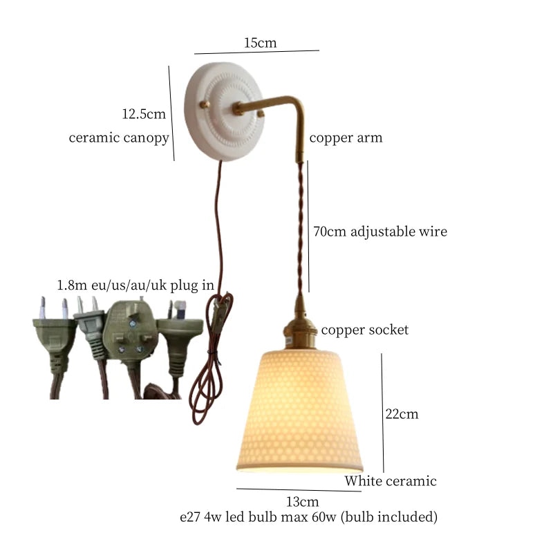 Axyaa Ceramic LED Wall Sconce: Polka Dot Interior Lamp for Bedroom, Bathroom, Loft