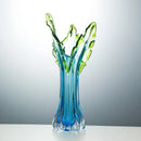 Axyaa Water Blue Glass Vase for Large Fresh Flowers, Unique Irregular-shaped Art Piece