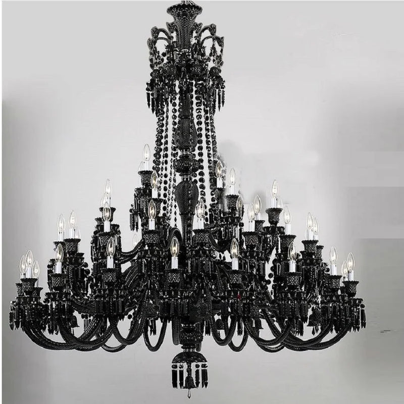Axyaa Black Crystal Chandelier: Luxurious Lighting for Villa, Hotel, Living Room, Dining Room