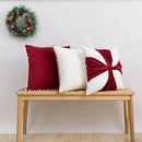 Axyaa Red White Pompom Ball Cushion Covers - Christmas Classical Design