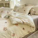 Axyaa Korean Floral Bedding Set 2025: Washed Cotton Duvet Cover, Girls Bedding Sheet Sets