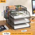 Axyaa Stackable Desk Organizer for Office - Black, 4-Tier Tray for Paper and Accessories