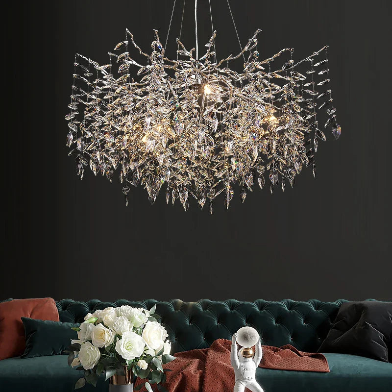 Axyaa Nordic Silver Crystal Chandelier Pendant Light - Elegant Luxury Design