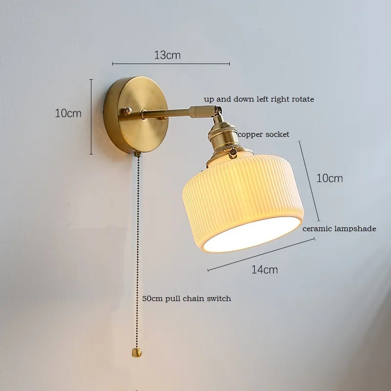 Axyaa Nordic LED Wall Sconce Ceramic Lampshade for Bedroom Living Room