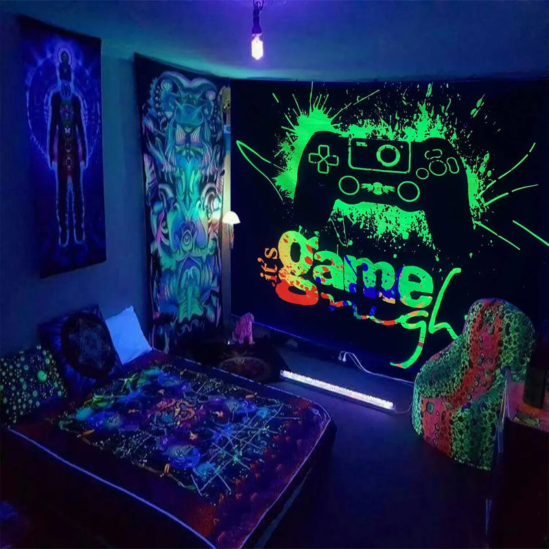 Axyaa Mushroom Glow Tapestry Trippy Gaming Wall Hanging Hippie Psychedelic Decor