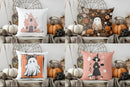 Axyaa Pink House & Ghost Halloween Pillow Cover for Sofa, Bedroom, Car