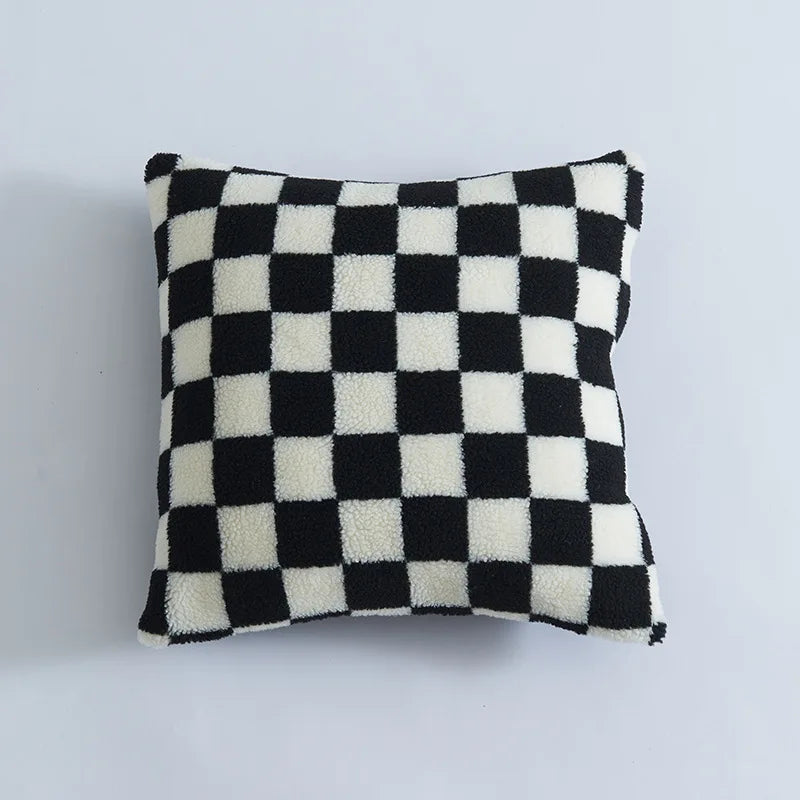 Axyaa Checkerboard Lamb Pillowcase in Black White Brown Green for Home Decor