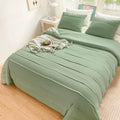 Axyaa Wide Stripe Duvet Cover Set, Solid Beige, Light Luxury, King Queen Sizes