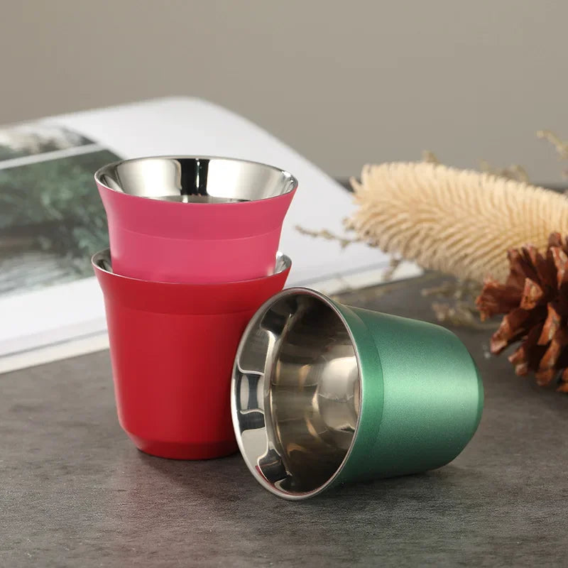 Axyaa 80ml Stainless Steel Double Wall Coffee Cup Set - Portable High Quality Insulated Drinkware