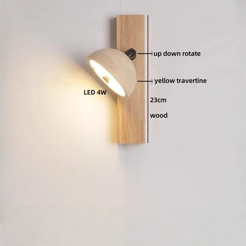 Axyaa Wooden LED Wall Lamp with Switch, E27 Bulb, Yellow Travertine - Wandleuchte