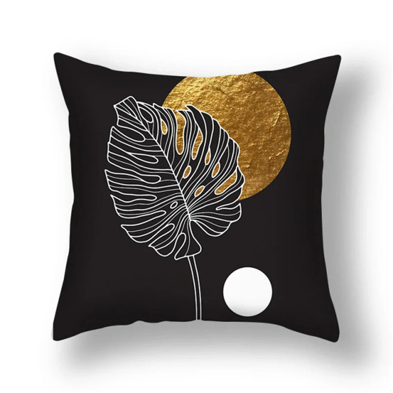 Axyaa Gold Leaf Flower Cushion Cover - Decorative Square Pillow for Home and Car