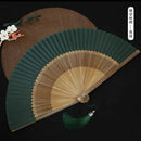 Axya Bamboo Handle Folding Fan Set with Tassel