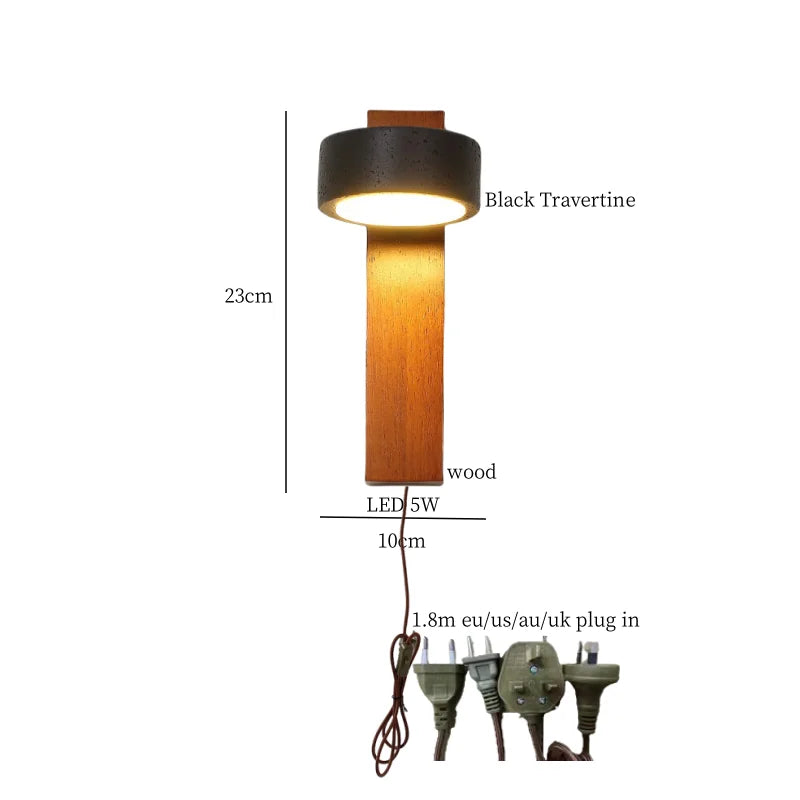 Axyaa Rotatable LED Wall Light Fixture, Black Travertine Finish, Pull Chain Switch