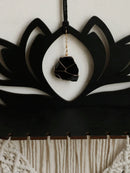 Lotus Macrame Crystal Shelf & Wooden Wall Shelves by Axyaa - Boho Floating Decor