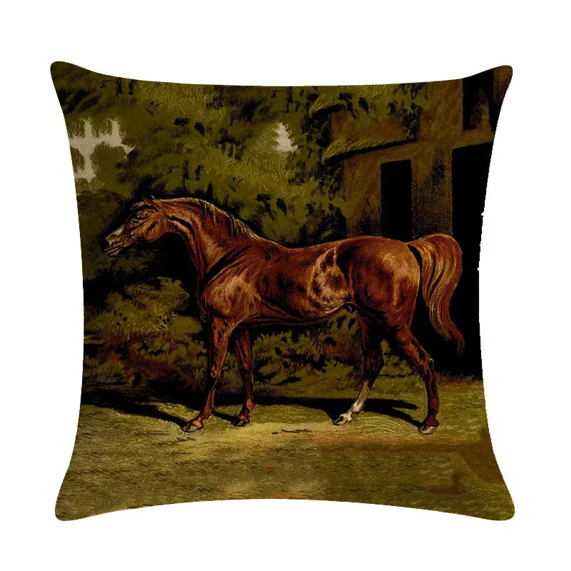 Axyaa Retro Horse Print Cushion Cover for Home Decor 45x45cm