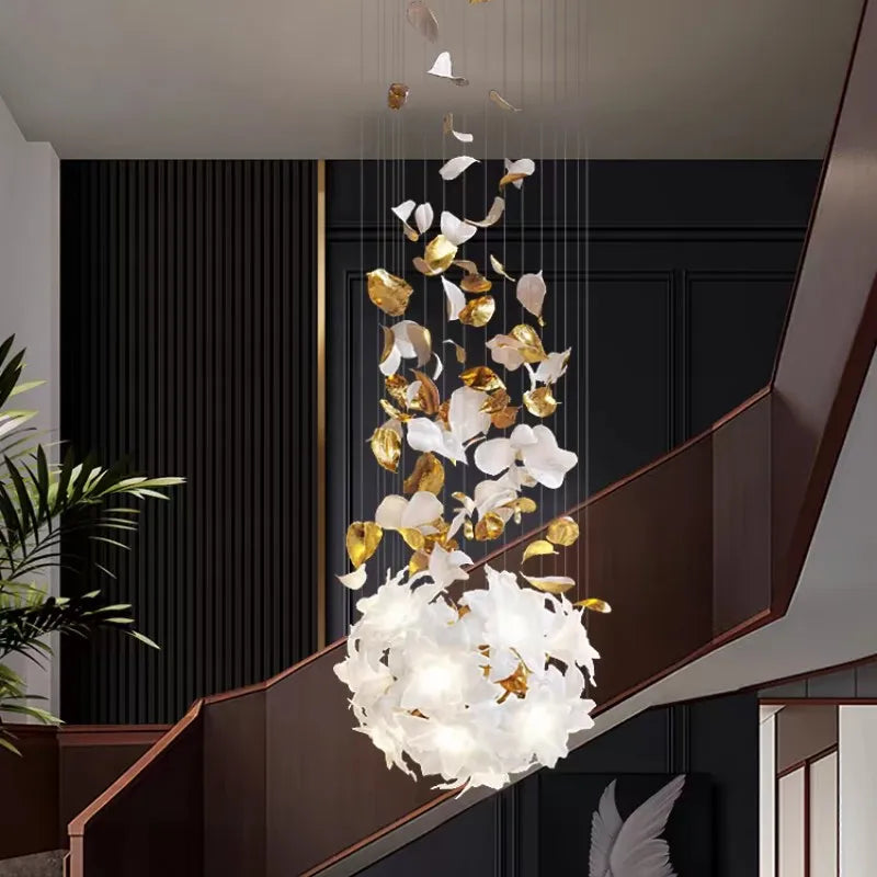 Modern Luxury Axyaa Glass Flower Chandelier for Staircase, Lobby & Living Room