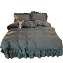 Axyaa Princess Style Bedding Set - Woman's Solid Color Ruffles Duvet Cover & Sheets