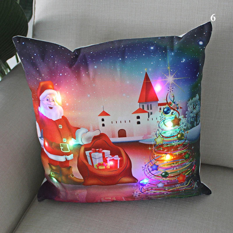 Axyaa LED Santa Claus Cushion Cover: Festive Light-Up Pillowcase for Home Decor