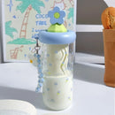 Axyaa Flower Tea Glass Straw Tumbler Water Bottle Girls Cold Beverage Cup