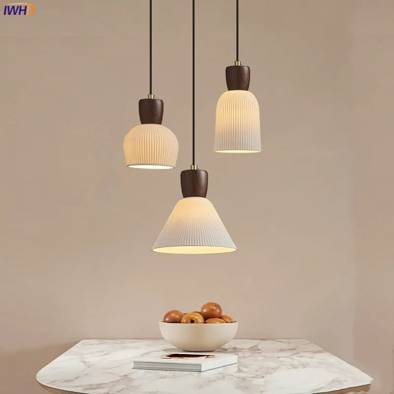 Axyaa Walnut Ceramic Nordic LED Pendant Lights - Japanese Style Modern Hanging Lamp