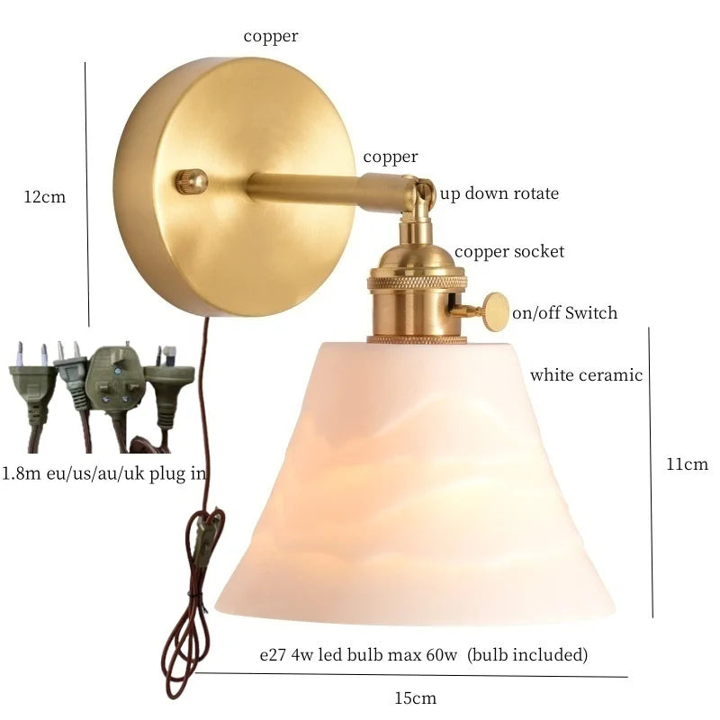 Axyaa Ceramic LED Wall Sconce with Pull Chain for Home Decor