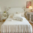 Axyaa Romantic Lace Bed Skirt, Washed Cotton Mattress Cover, Korean Style Bedroom Decor