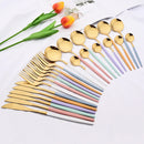 Axyaa 24Pcs Colorful Stainless Steel Gold Flatware Cutlery Set Western Kitchen Tableware