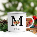 Axyaa Flower Letter Enamel Mug - Personalized Alphabet Camping Tea Coffee Cup